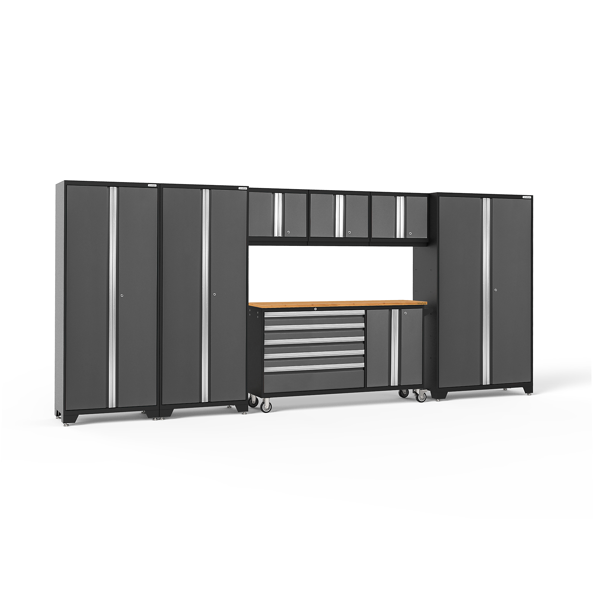 NewAge Products, Bold Series Gray 7-Pc. Steel Garage Cabinet Set, Width 174 in, Height 77.25 in, Depth 18 in, Model# 50506